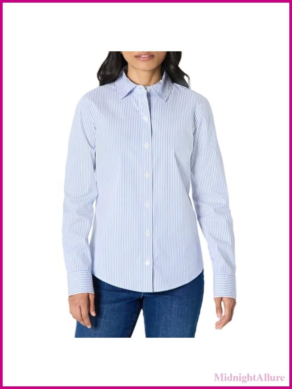 Women's Stretch Poplin Button-Up Dress Shirt, Long Sleeve
